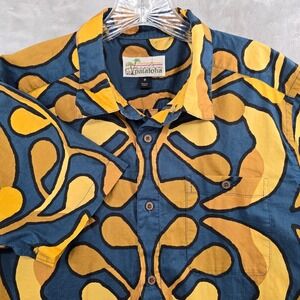 Patagonia Pataloha Shirt Mens Medium Blue Yellow Malihini Cotton Short Sleeve